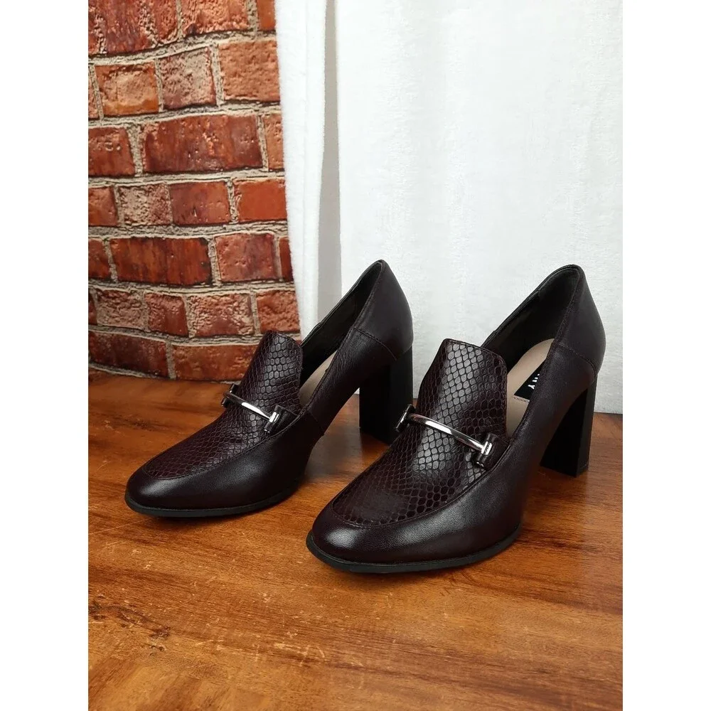 DKNY Burgundy Leather Block Heels Size 7.5